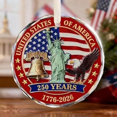 [Valyria] USA 250th Anniversary Ornament, Crystal Glass 1776 2026 Liberty Bell Decorations, America 250 Years Commemorative Ornaments Vintage Independence Gift
