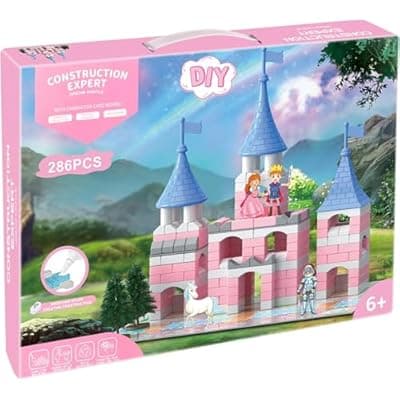 [GeoTales] 286 PCS Princess Castle Building Kit for Girls 6-12, Mini Brick DIY Craft Castle Playset, STEM Construction Toy, Pink Fantasy Castle Building Set, Creative Alternative to Popular Building Block Sets