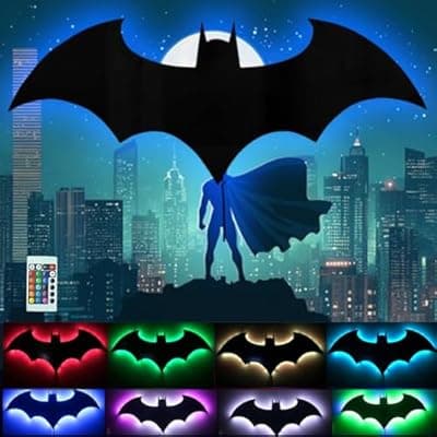 [AKLOZYX] Superhero LED Lamp Decor Night Light with 16 Colors Remote, Wall Sconce, Acrylic Engraved, Kids Room Wall Lamp, Mirror (Black)
