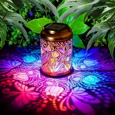[Dellicasi] Solar Lanterns Outdoor Waterproof Butterfly Garden Decor, Birthday Gifts for Women Mom Grandma Seniors, Metal Hanging Lanterns Decorative Colorful LED Lights for Lawn, Yard, Patio, Backyard, Porch