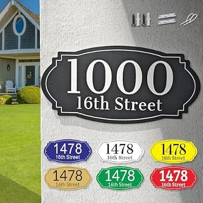 [SarlinSter] SarlinSter Metal Address Signs for Houses, Rustproof Aluminum House Numbers for Outside Door, Mailbox Plaque for Outdoor, Custom Home Address Yard Signs, 12x6/16x8 Inch, 12 Colors