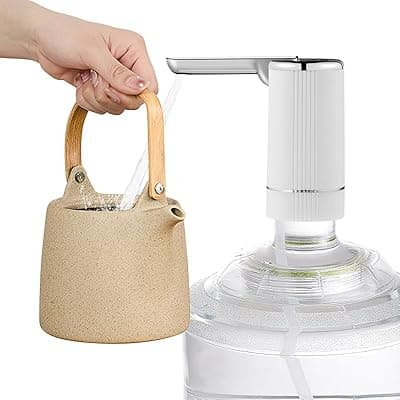 [Honjince] Foldable Electric Water Dispenser Pump for 5 Gallon Jug - USB Charging 3 Modes with Auto-Off Switch, Portable for Home Outdoor Camping Office-Compact Quiet Drinking Water Suction Device (Silver)