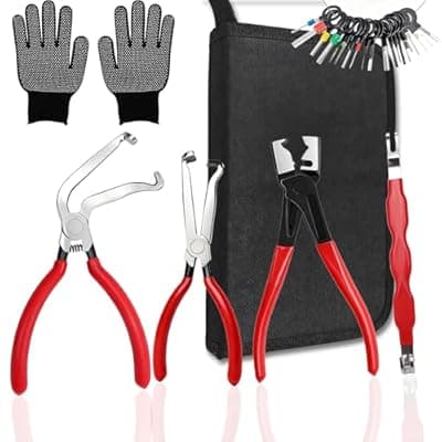 [RUINAER] 5 Piece Electrical Disconnect Pliers Set (Including Gloves), Upgrade Electrical Connector Pliers, Automotive Connector Separator, Electrical Connector Removal Tool for Safe Harness Separation