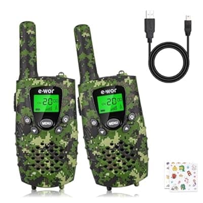[E-WOR] E-WOR Walkie Talkies for Kids, 2Pack 4 Miles Long Range Rechargeable Walkie Talkies 22 Channels with Flashlight Adventure Toys for 3 4 5 6 7 8 9 10 11 12 Year Old Boys Girls, Funny Gifts for Christmas