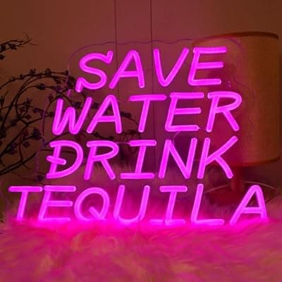 [KATMBFUE] Neon Sign, Save Water Drink Tequila LED Neon Light for Wall Decor, USB Neon Bar Sign for Party Club Restaurant, Bedroom Wall Decor 16.54 x 11.81", Acrylic Material
