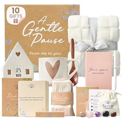 [TIMZA STORE] Get Well Soon Gift Baskets for Women, Recovery Gifts for Women After Surgery Includes a Flannel Blanket, Handmade Mug & Spoon, Cozy Socks, Candle, Affirmation Cards, Journal, Pen & Healing Stones.