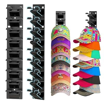 [Qeuhehdi] Qeuhehdi 2 Pack Hat Organizer for Baseball Caps,Hat Rack for Wall,Hat Hanger Holder for 18 Caps(Mounts with Strong Adhesive or Screws),Multilayer Hat Storage Hooks for Closet,Door and Bedroom,Black