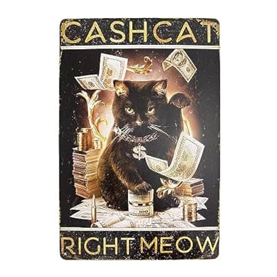 [AIQIBAO] Cat Vintage Metal Tin Sign Decor Funny Retro Decor Sign CASHCAT RIGHT MEOW for Home Bedroom Indoor Outdoor 12x8 Inches (FUNNY CAT 9)