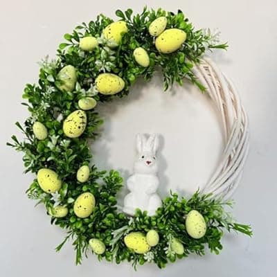 [Krorifiu] Krorifiu Easter Wreath for Front Door,Easter Rabbit Wreaths Artificial Spring Garland Door Hanging Decorations for Wall Window Farmhouse Home Party Indoor Outdoor Decor (A)