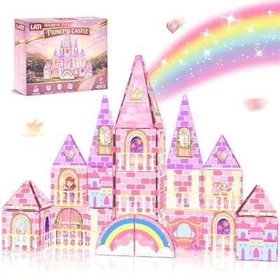 [LATI] LATI Magnetic Tiles Princess Castle Building Toy for Kids, Double-Sided Magnetic Blocks for Day & Night Play, Open-Ended STEM Educational Toy, Compatible with Other Brands, Gift for Girls Ages 3–8