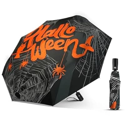 [Natuquebrela] Natuquebrela Compact Automatic Umbrella Portable - Collapsible Travel Umbrella for Rain Strong Wind proof Lightweight Umbrellas Unique Halloween Decor
