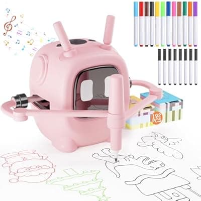 [VDPDO] Drawing Robot for Kids with 192 Cards, Smart Robot Drawing Machine Toys for 3+ Year Old Boys and Girls, Interactive Painting Learning and Educational Toy Perfect for Birthday Chirstmas Party, Pink