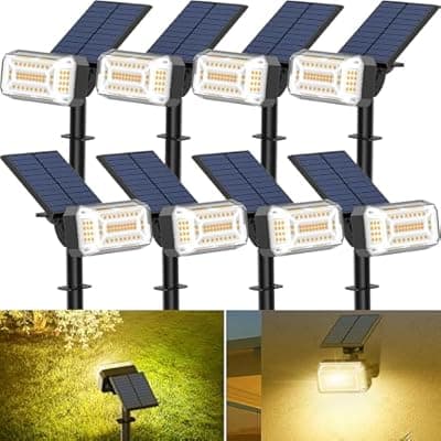 [WENATY] WENATY 102 LED Solar Spot Lights Outdoor Waterproof IP65, Adjustable Landscape Spotlights, [8 Pack/4 Modes] Auto On/Off Solar Powered Flood Lights for Outside Yard Garden Wall Pathway (Warm White)