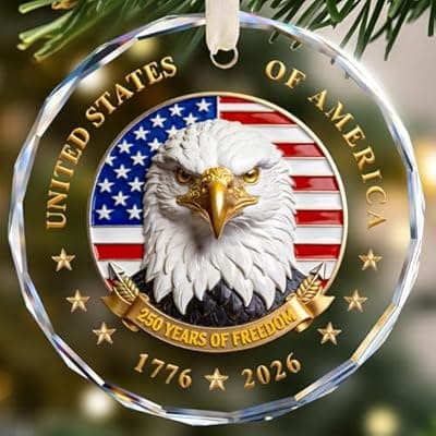 [Valyria] USA 250th Anniversary Ornament, Crystal Glass 1776 2026 Bald Eagle Decorations, America 250 Years Commemorative Ornaments Vintage Independence Gift