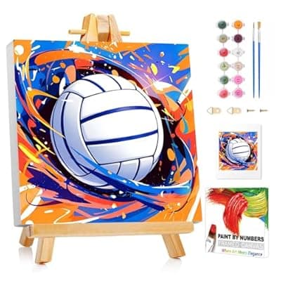 [XTCIXAL] XTCIXAL Paint by Numbers Kit for Kids with Frame, Volleyball Paint by Number Kids Age 5-8-12, Paint by Number with Frame for Gifts and Decor 8X8 Inch