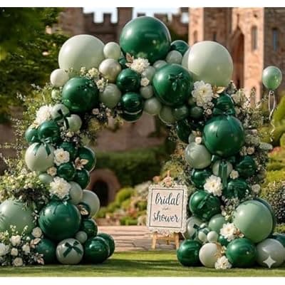 [feilebalon] Emerald Green Balloon Arch Kit with Bow, Double Stuffed Dark Forest Hunter Green, Dusty Pastel Light Green Balloon Garland for Bridal Baby Shower Birthday Wedding Anniversary Jungle Safari Party Decor