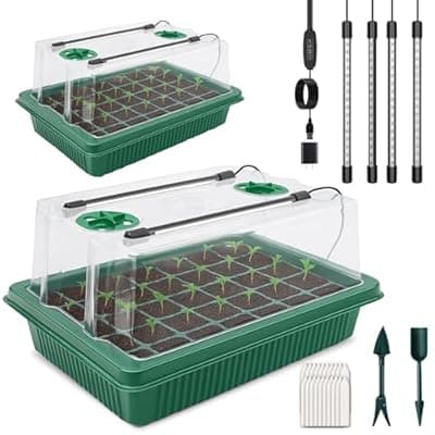 [BRITEWAVE] BRITEWAVE 2 Pack 40-Cell Seed Starting Trays with Quad LED Grow Light, Indoor Garden Kit for Year-Round Vegetables, Includes Transplant Tools & Labels