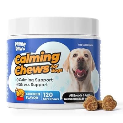 [PrimePaw] PrimePaw Calming Chews for Dogs L-Theanine L-Tryptophan Phosphatidylserine Valerian Chamomile Passion Flower Non-Sedating Relaxation Support All Breeds Puppy Adult Senior Chicken Flavor 120 Soft Chews