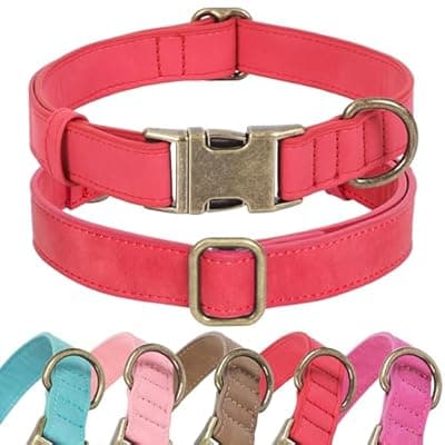 [Jumpress] Jumpress Soft Leather Dog Collar for Small Medium Large Dogs, Heavy Duty Dog Collar Leather with Quick Release Metal Buckle, Durable & Adjustable for Small Dogs Walking (Red, S)