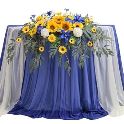 [TINGE TIME] TINGE TIME Artificial Sweetheart Flower Swag with Tablecloth and Table Runner, Pack of 3 Floral Arrangement for Wedding Sweetheart Table Centerpiece Decoration Valentine's Day (Sunflower&RoyalBlue)