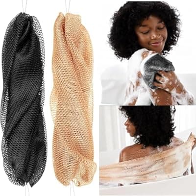 [Teilybao] African Shower Net Sponge with Knotted Design – Exfoliating Afro Bath Mesh Scrubber – 2-Pack Body Wash Net for Deep Cleansing, Suitable for Most Skin Types & Back Washing