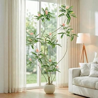 [FSOHOI] FSOHOI Artificial Locust Tree, 6FT Tall Artificial Plants Indoor with Pink Flowers & Pot, Large Floor Plant Faux Sophora Fake Flower Tree Silk Plants for Indoor Office Home Room Balcony Porch Decor