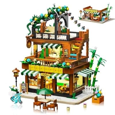 [Flubecrux] City Coffee House Building Set for Adults, 1764 PCS Café House Shop Building Block Toy with Ordering Counter Construction Model Kit Mother's Day Home Decor Birthday Gift for Girls Women Age14+