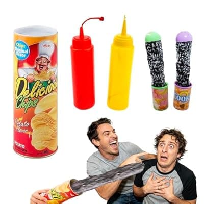 [OKULLYSH] OKULLYSH 5PCS Prank Kit - Snake in a Can, Potato Chip Fake Snake, Fake Ketchup Mustard Bottles | Funny Gag Gift for Adults Kids, April Fools' Day, Halloween, Christmas Party Jokes