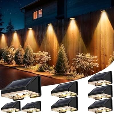 Inletideas Solar Fence Lights Outdoor 8-Pack | IP67 Waterproof Wall Lights | Dusk to Dawn Auto-On/Off, Easy to Install | Decorative Solar Lights for Deck, Patio, Yard, Step, Garage, Pool (Warm White)