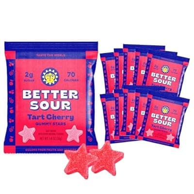 [Better Sour] Better Sour Tart Cherry Candy, Sour Gummies with Bold Fruit Flavor, Mouthwatering Sour Candy Made with Real Fruit Juice, Vegan and Gluten-Free Treats, (Pack of 10)