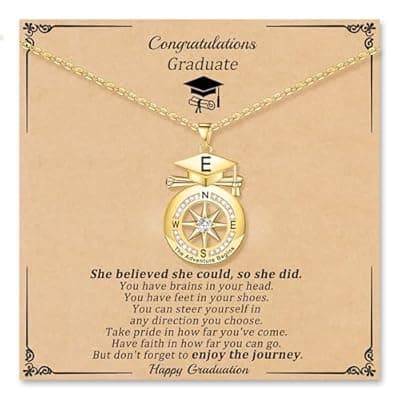 [Sistble] Sistble Graduation Gifts for Her, Gold Compass Necklace Class of 2026 Gifts A-Z Initial Graduation Necklace College High School 8TH 5TH Grade Graduation The Adventure Begins Congratulation Gift