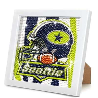 [Morusen] Morusen Seattle Team Helmet Diamond Painting Kit with Frame - 5D DIY Round Drill Art Set for Adults - Exquisite Sports Wall Decor & Craft Gift