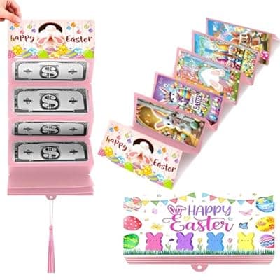 [TOPORNEE] Easter Money Envelope for Cash with 10 Slots, Bunny Card for Easter, Birthday, Graduation, Party Gifts | Creative Cash Envelope for Men, Women, Boys, Girls, Teens, Adults (Pink, 1Pcs)