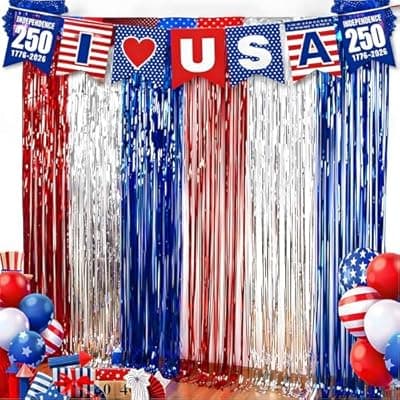 [OHOME] OHOME 4th of July Decorations - American Flag Backdrop Streamers | Patriotic Memorial Day Decor for Indoor Outdoor Outside - 250th Anniversary Fourth of July Accessories Party Favors,2 Pack