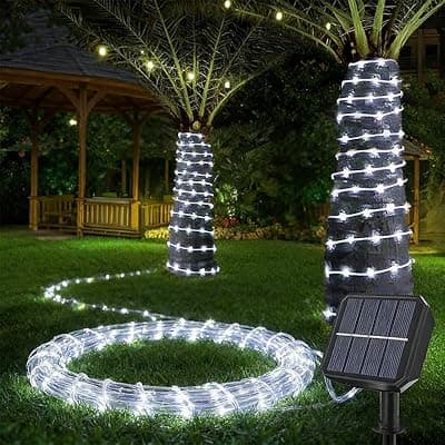 [AurNyvaMay] AurNyvaMay Solar Fairy Lights 33Ft 100 LED Rope Lights for Outside 8 Modes White Fairy Light Solar Outdoor for Patio Fence Party Garden Yard Home Holiday Tree Decoration.
