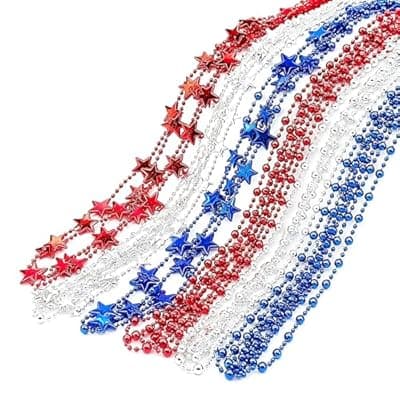 [Generic] 12PCS 4th of July Beads, 33" Patriotic Beads Necklaces, Red White Blue Necklace Bulk, Independence Day Party Parade Accessories Set for Memorial Day Fourth of July Party Supplies