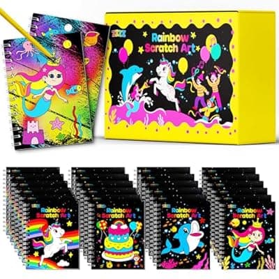 [ZIZZ] ZIZZ Scratch Art Party Favors for Kids 4-10: 24 Pack Rainbow Scratch Notebooks Gifts Kits - Mess Free Coloring Books Birthday Goodie Bags Stuffers School Classroom Travel Games for Girls Boys Toddler