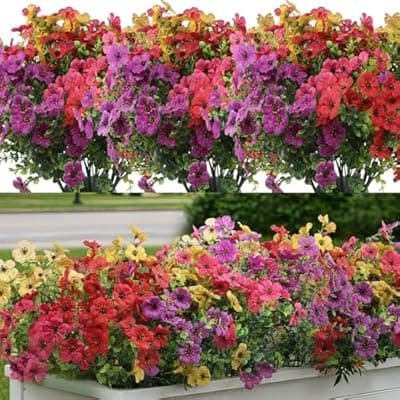 [LUOAIYI] LUOAIYI Artificial Flowers for Outdoors 12 Bundles, UV Resistant Colorful Fake Silk Flower Outdoor Planter Garden Decor Indoor Decorations