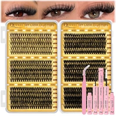 [QUEWEL] QUEWEL 580PCS Lash Clusters Kit 30D+40D+50D+60D+80D+100D Lashes Clusters Kit 10-18mm Cluster Lashes Individual Eyelash Clusters Reusable for Natural DIY Cluster Eyelash Extensions for Beginners