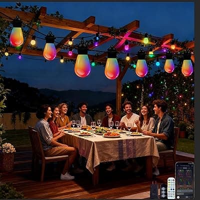 [AurNyvaMay] AurNyvaMay Outdoor String Lights S14, Smart Patio Lights with 15 Shatterproof LED Bulbs, APP & Remote Control, 213 Scene Modes, IP67 Waterproof for Garden, Wedding, Party, Camping