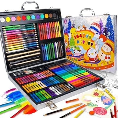 [Cokiki] Cokiki Art Supplies, 184-Piece Drawing Art Set, Easter Christmas Holiday Birthday Art Kit for Kids 4 5 6 7 8 9+ with Colored Pencils,Crayons,Oil Pastels,Watercolor Paint Set