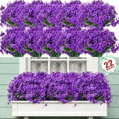 [Powbrace] 22 Bundles Artificial Flowers Outdoor, Faux Flowers UV Resistant with Plastic Plants, Faux Silk Flowers for Outdoors Outside Front Porch Hanging Planter Window Box Garden Decoration