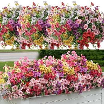 [LUOAIYI] LUOAIYI Artificial Flowers for Outdoors 24 Bundles, UV Resistant Colorful Fake Silk Flower Outdoor Planter Garden Decor Indoor Decorations