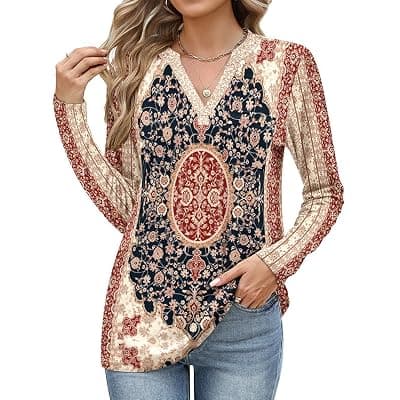 [Misakia] Misakia Long Sleeve Tunic Tops for Women Crew Neck Pleated T-Shirts Business Work Blouses Fall 2025 Clothes