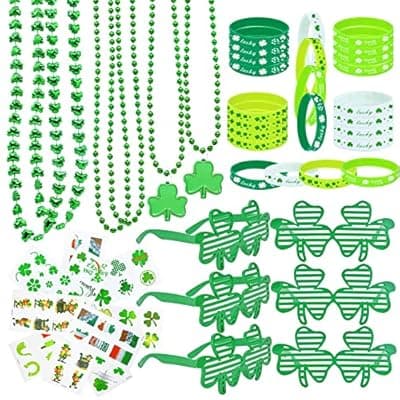 [Labrostar] Labrostar 96Pcs St. Patricks Day Party Favors Set Shamrock Glasses Necklaces Bracelets Tattoos St. Patrick's Day Accessories Decorations Supplies