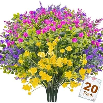 [trytuny] trytuny Artificial Flowers for Outdoor,20 PCS Artificial Greenery Fake Shrubs Flowers,UV Resistant Fake Flowers No Fade Faux Plastic Plants for Outdoor Planters for Home Garden Outside Porch Decor