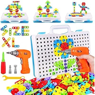 [Parhlen] Parhlen Educational Toys Building Blocks, 244 Pieces Electric Screwdriver DIY Building Toys for Boys and Girls, Educational Construction Building kit for Kids Ages 4 5 6 7 8 9 10 Year Old