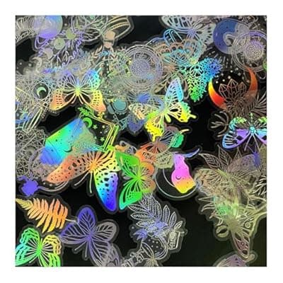 [YAKUNCL] YAKUNCL 200 Pcs Holographic Aaesthetic Stickers – DIY Waterproof Decorative Stickers – Transparent Retro Resin Stickers for Water Bottles Laptops Scrapbook Journal