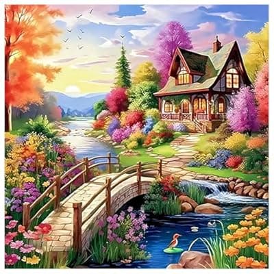 [Lophomie] Lophomie Diamond Art Kits for Adults, 5D DIY Landscape Diamond Painting Kits for Adults Beginners, Diamond Dots Kits Gem Arts Crafts for Home Wall Decor 14x14 Inch(Flower World at Sunset)