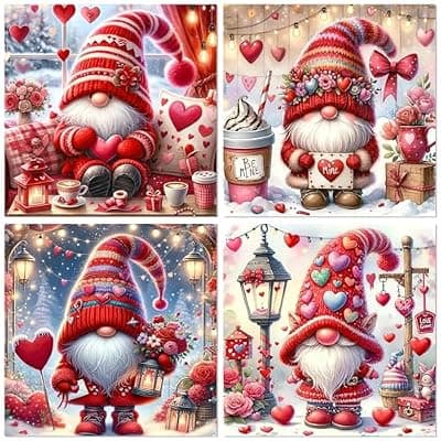 [Ekuxom] Ekuxom 4 Pack Gnome Diamond Art Kits for Adults-5D Gnome Love Diamond Painting Kits for Adults-DIY Round Full Drill Paint by Diamonds Pictures Crafts for Home Wall Decor 14x14inch